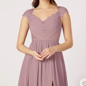 Azazie Lace Cap Sleeve Maxi Dress